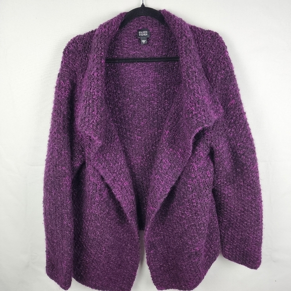 Eileen Fisher Purple Marled Wool/Mohair Knit Open Front Cardigan SIZE Medium - Picture 1 of 6